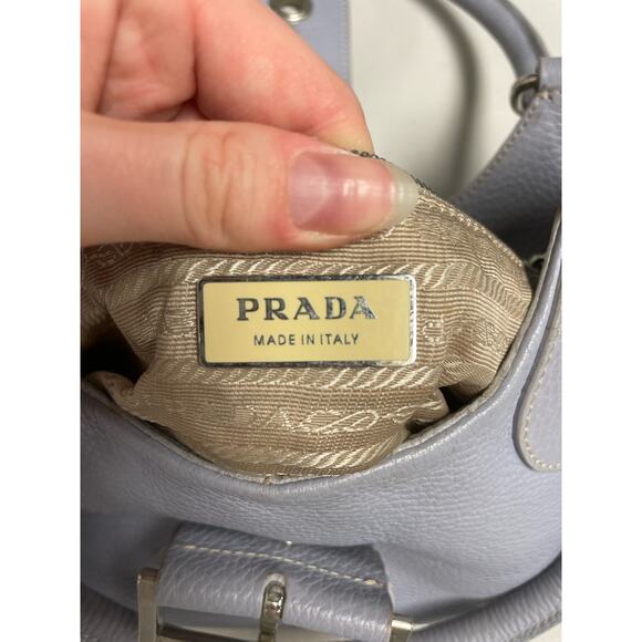 PRADA Vitello Daino Moon Shoulder Bag Purse Buckle Small Leather Purple Blue - Picture 8 of 14